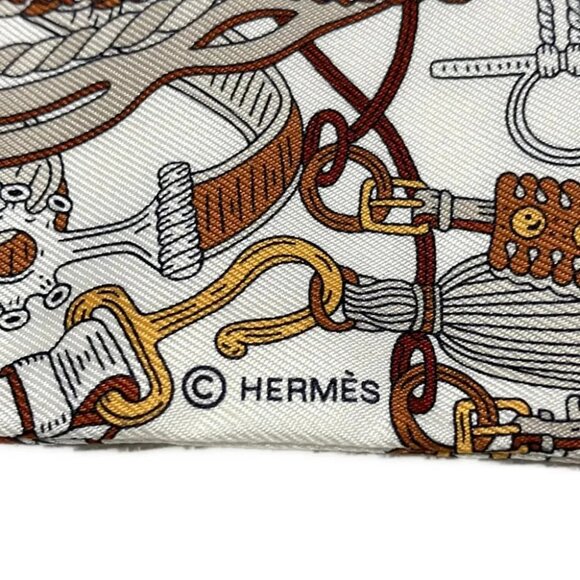 Auth HERMES Twilly - White Dark Brown Brown Scarf - Picture 5 of 5